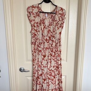 Red and Cream Floral Maxi Dress